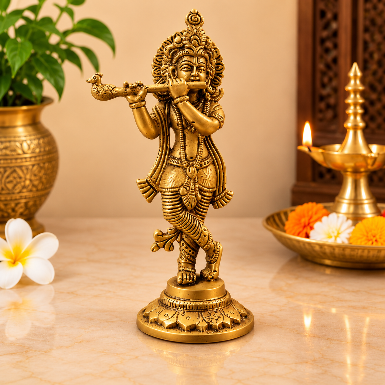 Lord Krishna with Flute Brass Idol